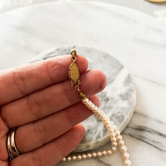 Vintage Simulated Pink Pearl Necklace Round Graduated Size Beads Unsigned - Picture 6 of 8